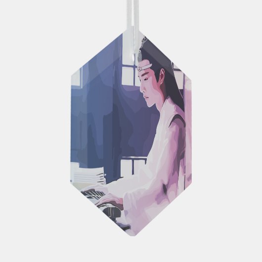 Zachte Wangji Spelen de Zither Glas Ornament (Voorkant Rechts)