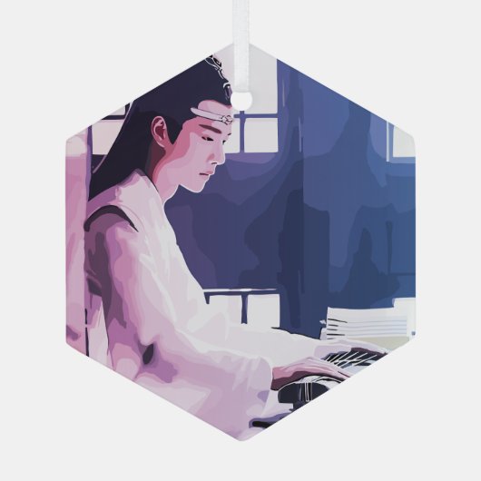 Zachte Wangji Spelen de Zither Glas Ornament (Achterkant)