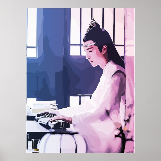 Zachte Wangji Spelen de Zither Poster (Voorkant)