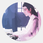 Zachte Wangji Spelen de Zither Ronde Sticker (Voorkant)