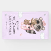 Zachte wasbeer Dier Meisje Baby shower Welkom Spandoek (Horizontaal)
