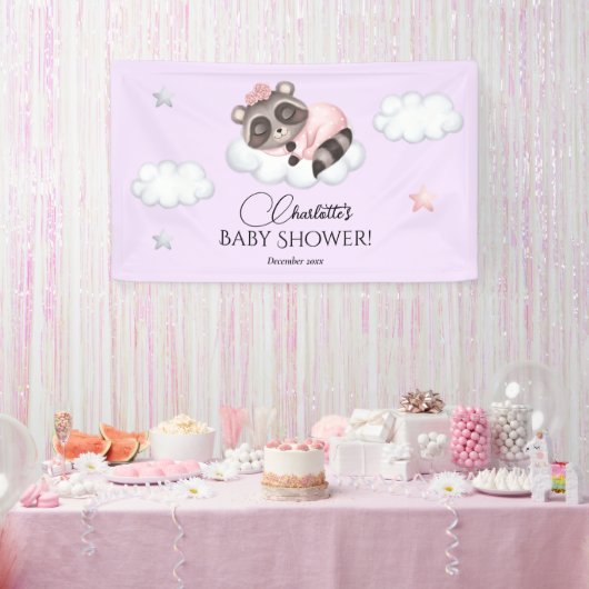 Zachte wasbeer Dier Meisje Baby shower Welkom Spandoek (Feest)