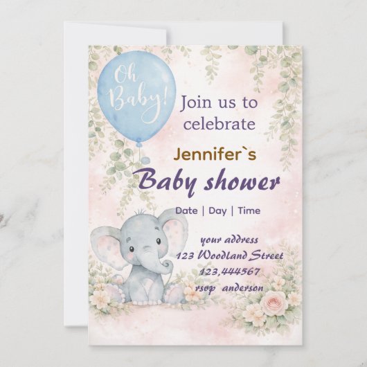 zachte waterkleur bloem teddybeer Uitnodiging (Voorkant)