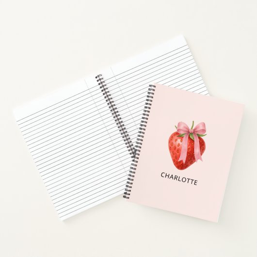 Zachte Waterverf Aardbei Strik Coquette Monogram Notitieboek (Binnen)