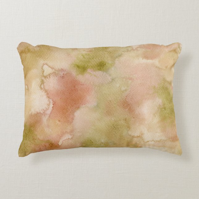 Zachte Waterverf Abstract Kussen Groen Blush (Voorkant)