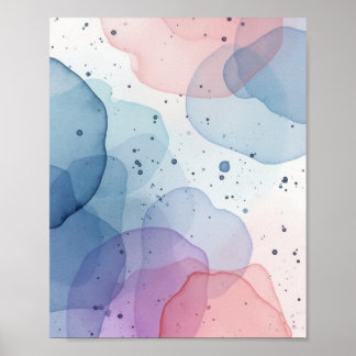 Zachte Waterverf Abstracte muurkunst met pastelbla Poster