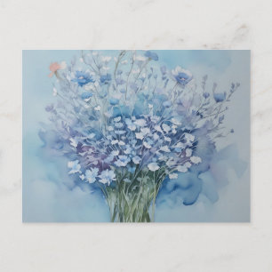Zachte Waterverf Anemone Cluster op Lichtblauw Briefkaart