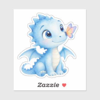 Zachte Waterverf Baby Draak Met Vlinder Sticker