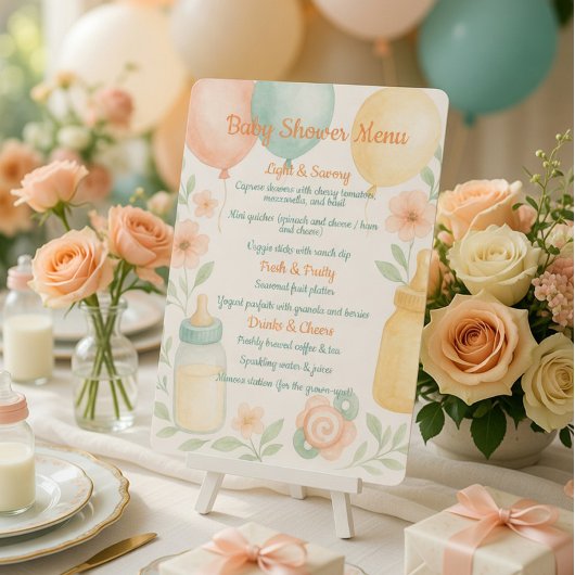 Zachte Waterverf Baby Shower Menu Kaart