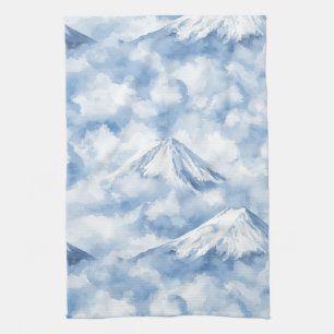 Zachte Waterverf Bergen Sneeuw Wolken Blauw Wit Theedoek