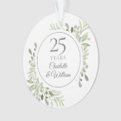 Zachte Waterverf Bladeren 25e Verjaardag Ornament (voorkant)