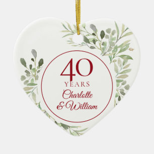 Zachte Waterverf Bladeren 40e Verjaardag Keramisch Ornament