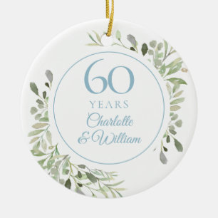 Zachte Waterverf Bladeren 60ste Verjaardag Keramisch Ornament