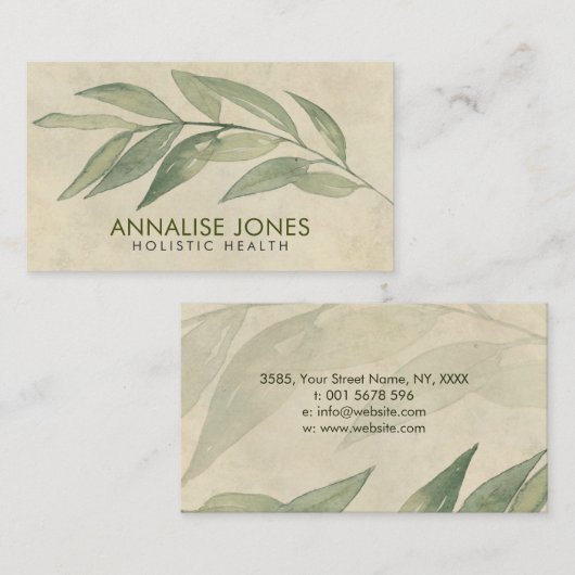Zachte Waterverf bladeren op papier Visitekaartje (Voorkant / Achterkant)