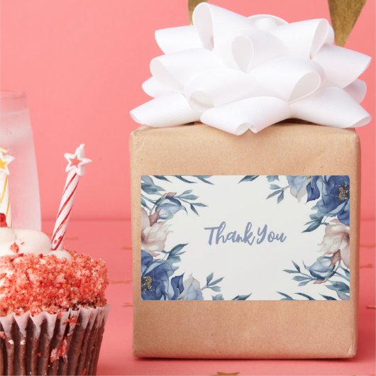 Zachte Waterverf Blauwe Bloemen Rechthoekige Sticker (Feest)