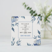 Zachte Waterverf Blauwe Bloemen Save The Date (Staand voorkant)
