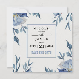 Zachte Waterverf Blauwe Bloemen Save The Date