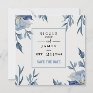 Zachte Waterverf Blauwe Bloemen Save The Date