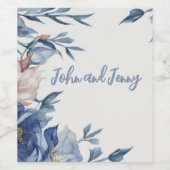 Zachte Waterverf Blauwe Bloemen Wijn Etiket (Enkel label)