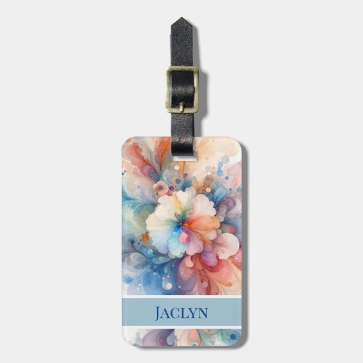 Zachte waterverf bloem en krullen bagagelabel (Voorkant verticaal)