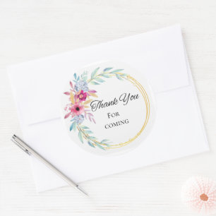 Zachte Waterverf Bloem Gouden Frame Dank U Rond Ronde Sticker