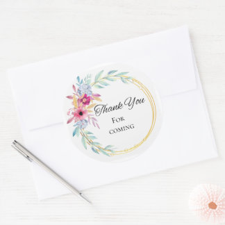Zachte Waterverf Bloem Gouden Frame Dank U Rond Ronde Sticker