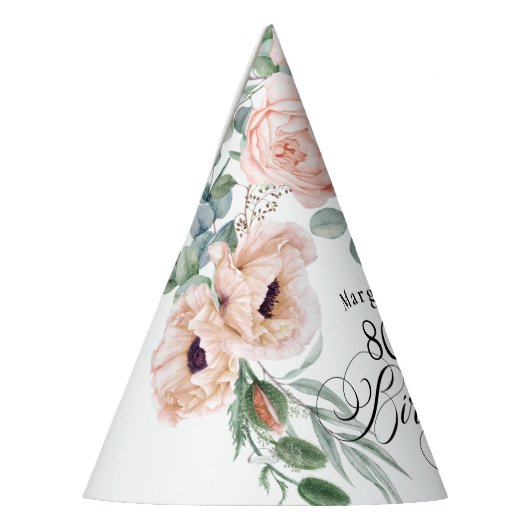 Zachte Waterverf Bloemen 80ste Verjaardag Feesthoedjes (Links)