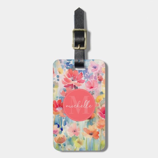 Zachte Waterverf Bloemen Bagage Label (Voorkant verticaal)
