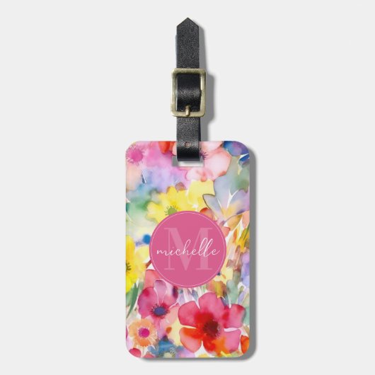 Zachte Waterverf Bloemen Bagage Label (Voorkant verticaal)