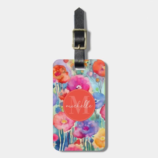Zachte Waterverf Bloemen Bagage Label (Voorkant verticaal)