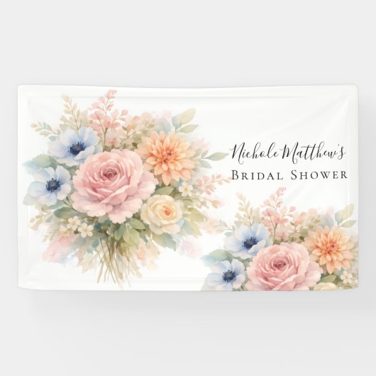 Zachte Waterverf Bloemen Bruidsdouche Spandoek (Horizontaal)