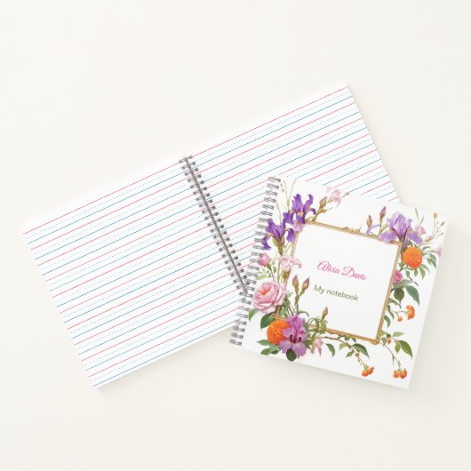 Zachte Waterverf Bloemen Goud Lijst | Je naam | Notitieboek (Binnen)