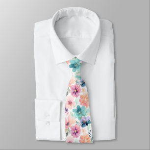Zachte Waterverf Bloemen in Roze Blauw Stropdas