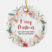 Zachte Waterverf Bloemen Kerst Krans Foto Keramisch Ornament (Voorkant)