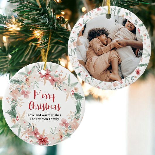 Zachte Waterverf Bloemen Kerst Krans Foto Keramisch Ornament