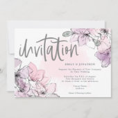 Zachte Waterverf Bloemen Lila Roze Script Wedding Kaart (Voorkant)