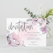 Zachte Waterverf Bloemen Lila Roze Script Wedding Kaart (Staand voorkant)