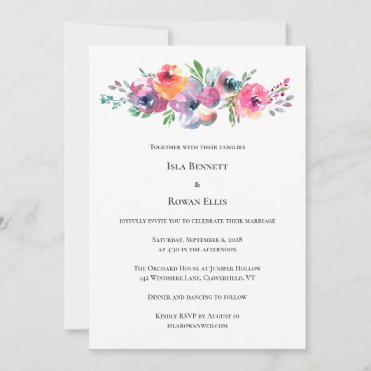 Zachte Waterverf Bloemen Modern Elegant Huwelijk Kaart (Voorkant)