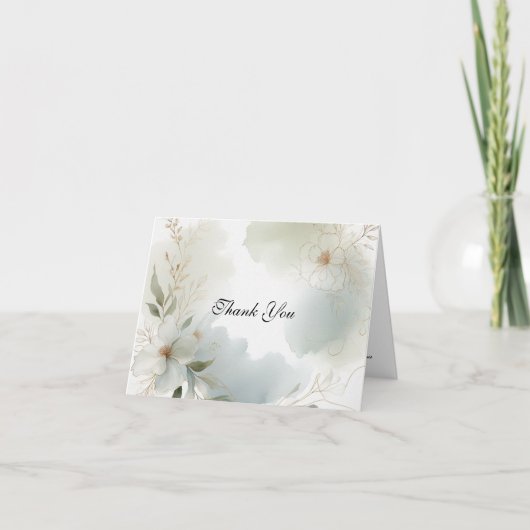 Zachte Waterverf Bloemen Sage Green Wedding Bedankkaart (Voorkant)