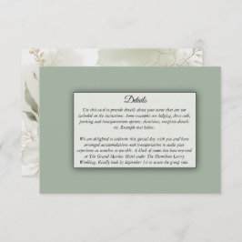 Zachte Waterverf Bloemen Sage Green Wedding Informatiekaartje