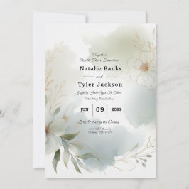 Zachte Waterverf Bloemen Sage Green Wedding Kaart