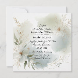 Zachte Waterverf Bloemen Sage Green Wedding Kaart