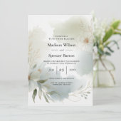 Zachte Waterverf Bloemen Sage Green Wedding Kaart (Staand voorkant)