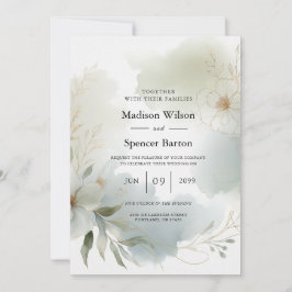 Zachte Waterverf Bloemen Sage Green Wedding Kaart