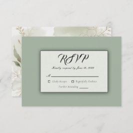 Zachte Waterverf Bloemen Sage Green Wedding RSVP Kaartje