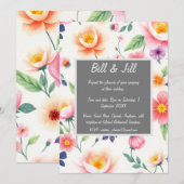 Zachte waterverf bloemen + witte achtergrond bruil kaart (Voorkant / Achterkant)