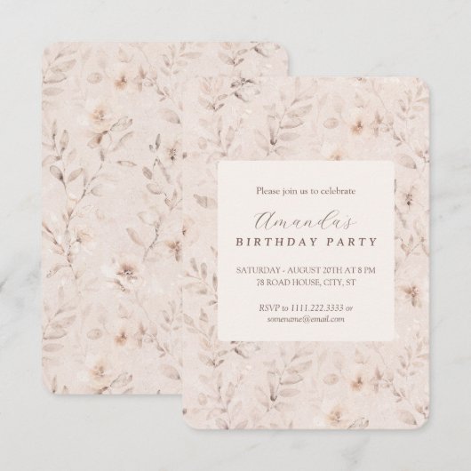 Zachte waterverf bloemenneutraal beige uitnodiging (Voorkant / Achterkant)