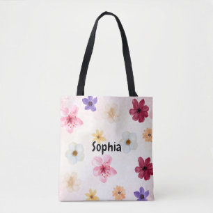 Zachte Waterverf Bloemige Gepersonaliseerde Naam Tote Bag