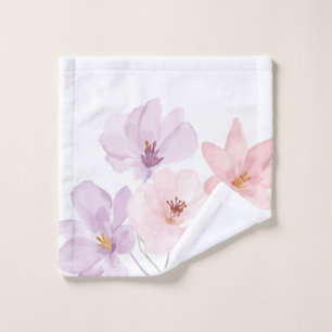 Zachte Waterverf Bloemkunst – Pastel Roze en Laven Washandje