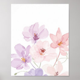 Zachte Waterverf Bloemkunst – Pastelroze en Lavend Poster